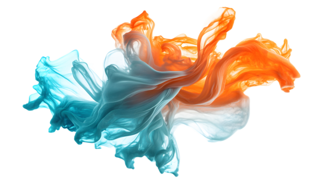 Vibrant abstract gradient blob featuring teal and orange curved edges Isolated on white background