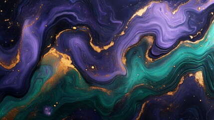 Obraz premium Abstract Purple Green Gold Swirl Paint Texture