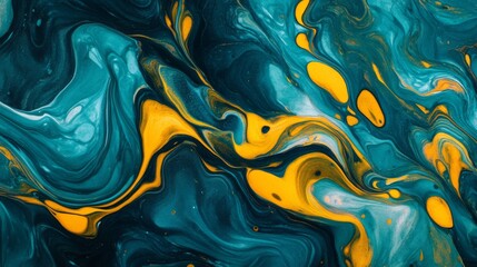 Obraz premium Abstract Swirling Teal And Gold Paint Design