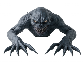 Terrifying Creature Emerging from Darkness with Glowing Eyes and Sharp Claws in a Sinister Pose, Ideal for Horror Themes and Fantasy s