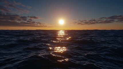 Obraz premium Captivating Sunset Over the Ocean Horizon with Glimmering Waves