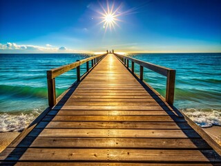 Obraz premium Seaside Pier Silhouette: Calm Ocean, Blurred Background, Wooden Structure