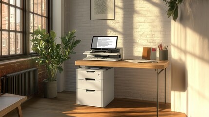 compact photocopier with scanning, printing, and copying functions all in one machine. Designed for small offices,