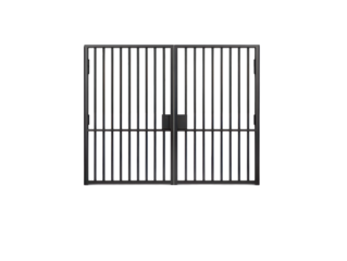 Black Metal Security Grille Door with Vertical Bars for Enhanced Safety and Protection in Commercial and Industrial Settings