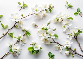 Obraz premium Spring Blossom Minimalism: White Apple Tree Branches Flat Lay Photography