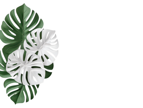 Elegant Arrangement of Green Tropical Leaves with Striking Monstera Patterns on a Solid Background for Nature and Themes