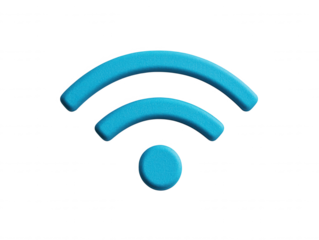 Blue wireless signal icon featuring three curved lines and a central dot, representing connectivity and communication technology in a modern digital landscape.