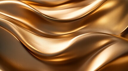 Fototapeta premium A close-up of flowing gold fabric, showcasing smooth, wavy textures and a luminous sheen that evokes luxury and elegance.
