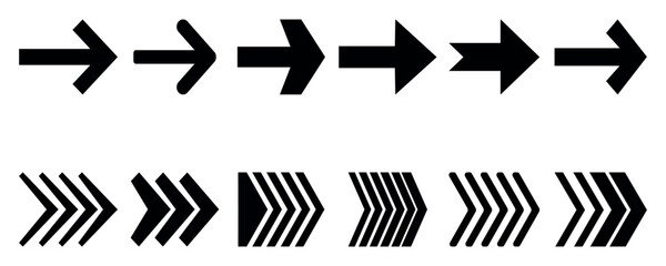Arrow set.  Collection of different arrow, arrows black icon set. Cursor, pointer for web design, interface. Vector illustration isolated on white background.