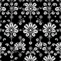 Elegant Damask Floral Pattern: Black and White Seamless Design 
