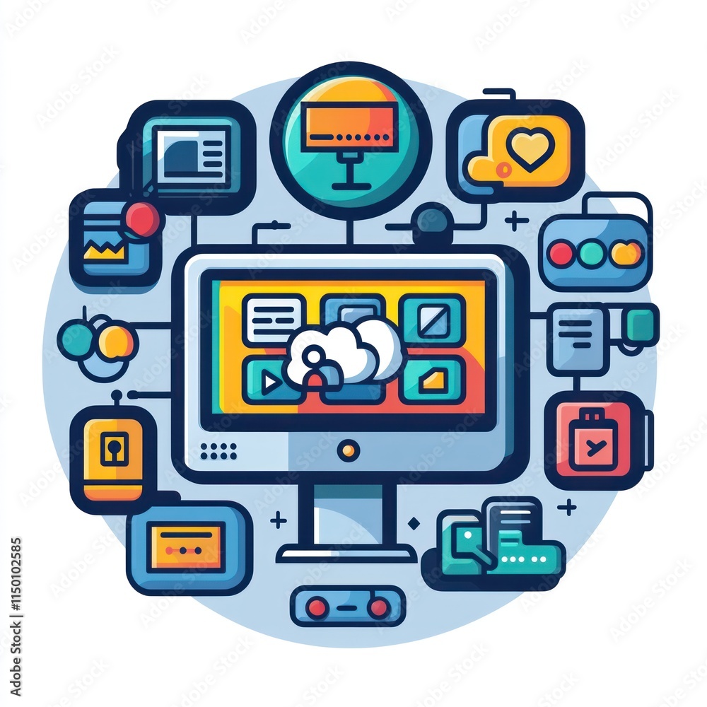 Poster computer network system showing data cloud storage access