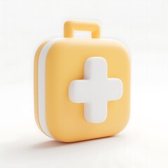 Fototapeta premium Soft Yellow Medical Kit with White Cross Symbol on Light Background