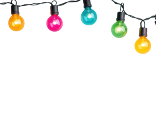 Colorful String Lights Hanging in a Row Creating a Cheerful Atmosphere for Celebrations, Parties, and Festive Occasions with Bright and Vibrant Colors