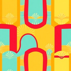 Abstract Geometric Pattern: Vibrant, bold and playful abstract geometric patterns in red, yellow, and teal, create a dynamic and visually appealing design.