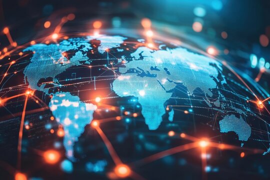 Global network connections illustrated on a digital world map.