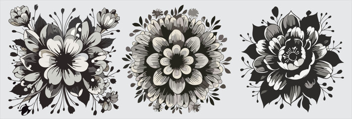abstract flowers black and white background