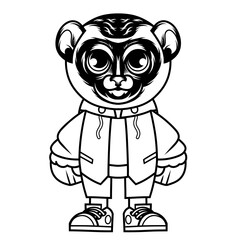 Mascot character design cartoon of sifaka outline