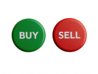 Buy and Sell Buttons with Green and Red Colors for Financial Trading, Market, Online Commerce, Investment Decision Making, and Marketing Strategies