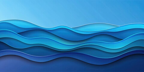 Fototapeta premium Abstract Layered Blue Waves Design with Paper Cut Style