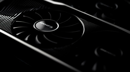 Modern graphics card, close-up on a black background, sleek design.