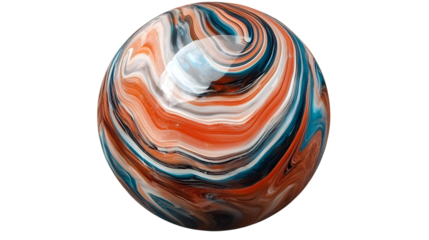 Colorful swirled marble ball with dynamic patterns and a glossy surface, ideal for modern visuals Isolated on transparent background