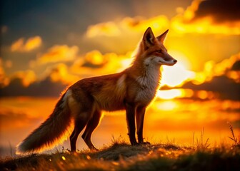 Majestic Red Fox Silhouette at Sunset - Wildlife Photography