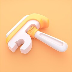 Colorful 3D Render of Cartoon Style Hammer on an Orange Background
