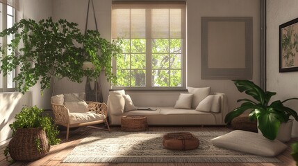 Intimate Scandinavian interior with natural wood floors, plush wool rugs, and neutral-colored walls in soft grays and whites