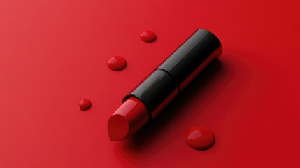 Red lipstick on a red background. 3d rendering. Mockup.