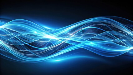 Abstract blue light waves flow and interact with each other in a mesmerizing dance against a dark background