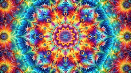 A Vibrant Kaleidoscope of Multicolored Floral Patterns with a Central Starburst and a Swirling Design