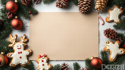 Fototapeta premium a brown grunge paper blank mockup in background on a white background with group of Christmas garland 