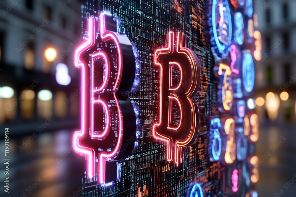 Poster a cyberpunk forex trading scene with glowing neon charts, holographic screens, and a trader surround