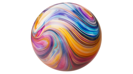 Colorful swirled marble ball with dynamic patterns and a glossy surface, ideal for modern visuals Isolated on transparent background