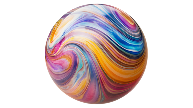 Colorful swirled marble ball with dynamic patterns and a glossy surface, ideal for modern visuals Isolated on transparent background - Powered by Adobe