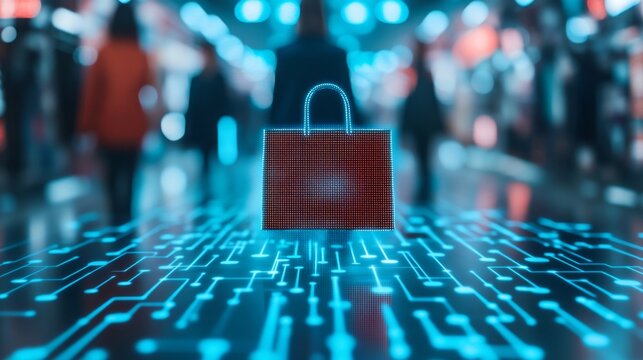 Future consumers experiencing innovation, featuring AI-driven shopping assistants, personalized services, and immersive technology enhancing user experiences, reshaping retail, and personalizing