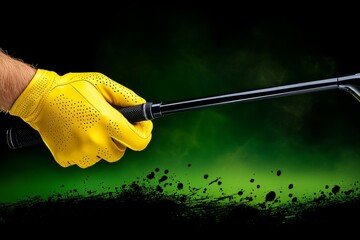 A detailed shot of a golferâ€™s hands gripping a club, with the texture of the gloves and club handle in sharp focus