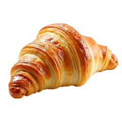 Fotobehang Large flaky croissant with shiny glaze on top, sitting against black background © vivekFx