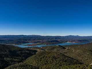 Panoramic of the Mediano reservoir from Muro de Roda. Fueva Valley. Huesca. Aragon