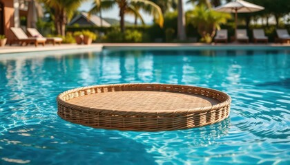 Obraz premium A floating tray on crystal-clear water, ready for your perfect luxury product placement.