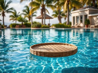 Obraz premium A floating tray on crystal-clear water, ready for your perfect luxury product placement.