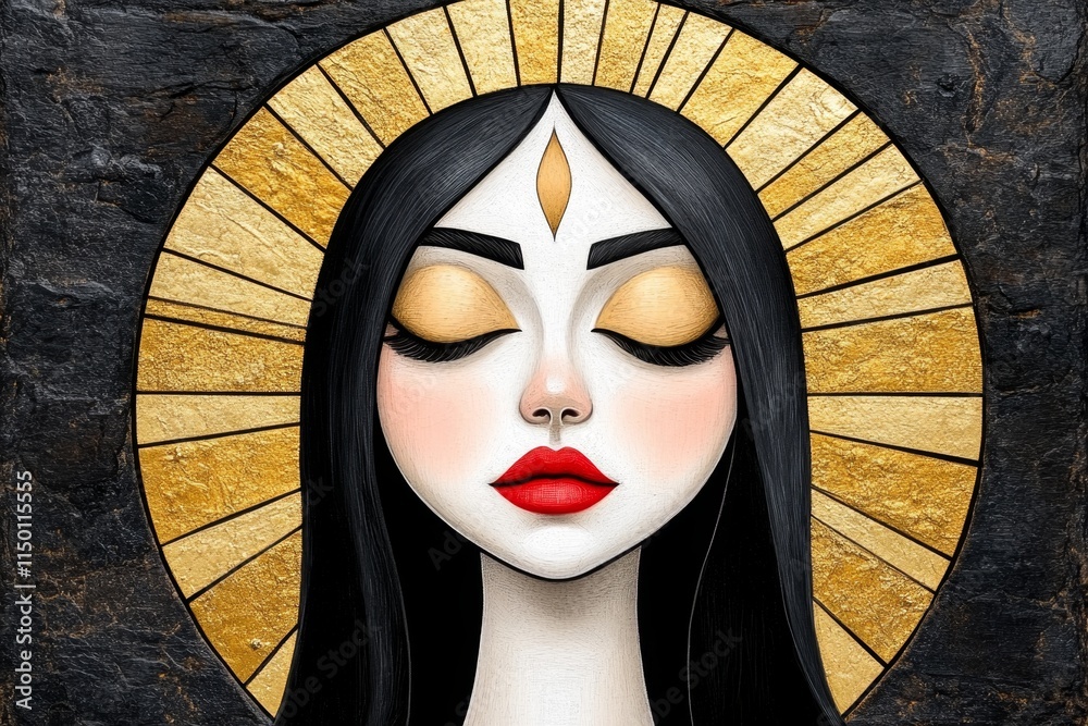 Poster a geometric illustration of a divine figure surrounded by radiating lines, rendered in a minimal col