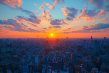 Fototapeta premium City skyline during sunset with colorful clouds