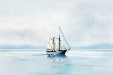 Fototapeta premium Tranquil Sailboat on Calm Waters Under Soft Blue Sky