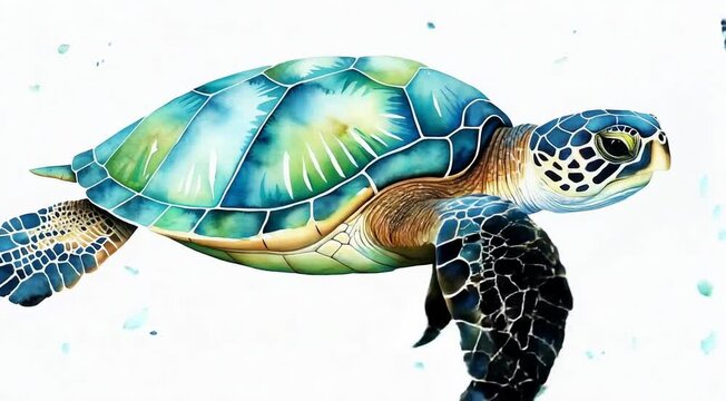 watercolor drawing of a sea turtle on a white background, illustration