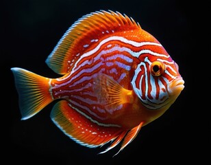 Vibrant Discus Fish in Dark Aquarium Setting
