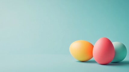 Soft Pastel Colored Eggs on a Light Blue Background