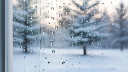 water droplets on cold winter window