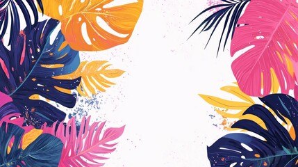 Obraz premium Vibrant tropical leaves frame on white background.