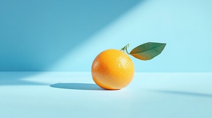 Creative summer concept with orange fruit on blue background. Minimal mockup with sharp shadows.